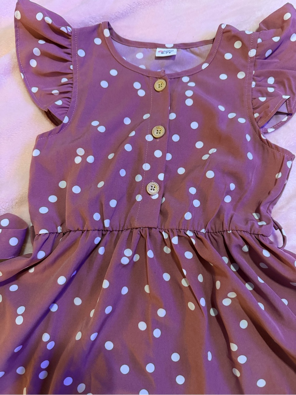 PatPat Mauve Purple Polka Dot Ruffle Sleeve Dress